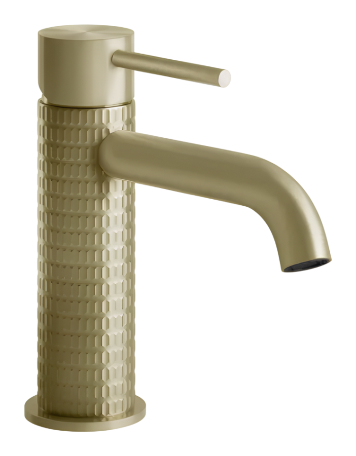 Смеситель для раковины Gessi316 Meccanica, без донного клапана, соединительные шланги, цвет Brushed Brass PVD