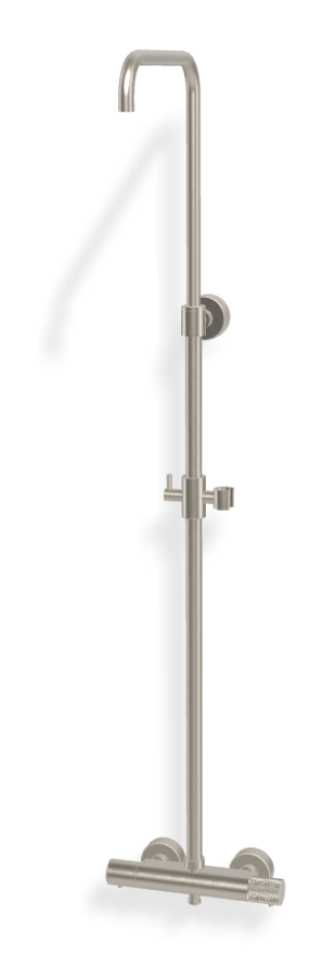 Душевая система Carlo Frattini Spillo Tech, ручка G Collection: термостат, стойка без верхнего и ручного душа, цвет никель брашированный