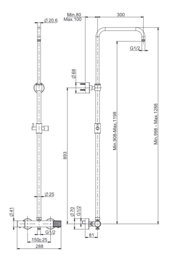Душевая система Carlo Frattini Spillo Tech, ручка G Collection: термостат, стойка без верхнего и ручного душа, цвет никель брашированный - изображение 3