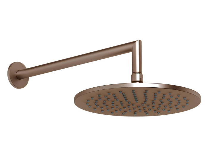 На изображении товар Верхний душ Gessi Anello, Ø250 мм, шарнирный с настенным держателем, цвет Copper Brushed PVD от официального представителя в Москве
