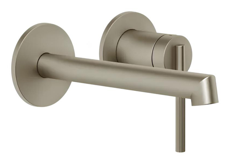 Смеситель для раковины Gessi Ingranaggio, настенный, с коротким изливом, без донного клапана, внешние части, цвет Finox Brushed Nickel