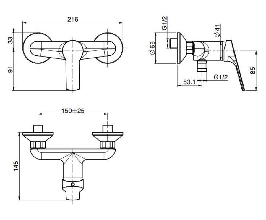 Смеситель для душа Carlo Frattini Serie 4, однорычажный, настенный, без ручного душа, глубина 145 мм, цвет хром - изображение 1