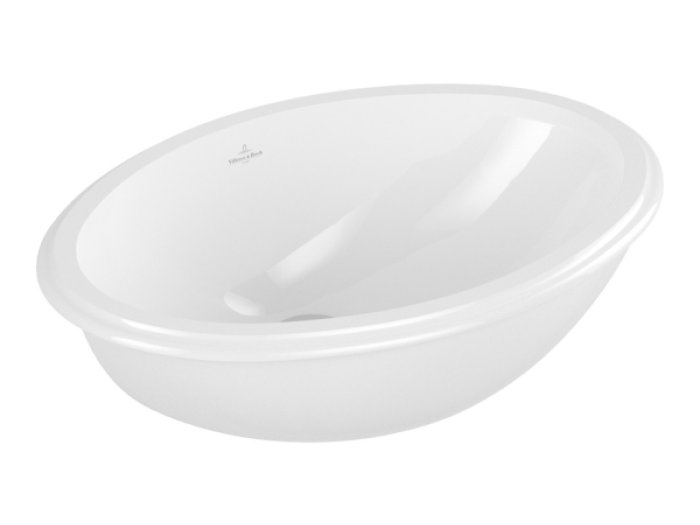 На изображении товар Раковина Villeroy&Boch Evana 455x305 мм, под столешницу, наружная сторона глазурь, округлая, без отверстия д/смесителя, с переливом, цвет белый от официального представителя в Москве