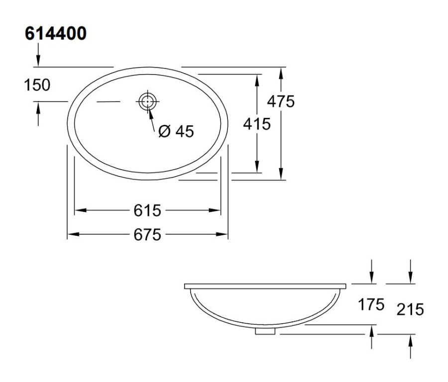 Раковина Villeroy&Boch Evana 455x305 мм, под столешницу, наружная сторона глазурь, округлая, без отверстия д/смесителя, с переливом, цвет белый - изображение 6