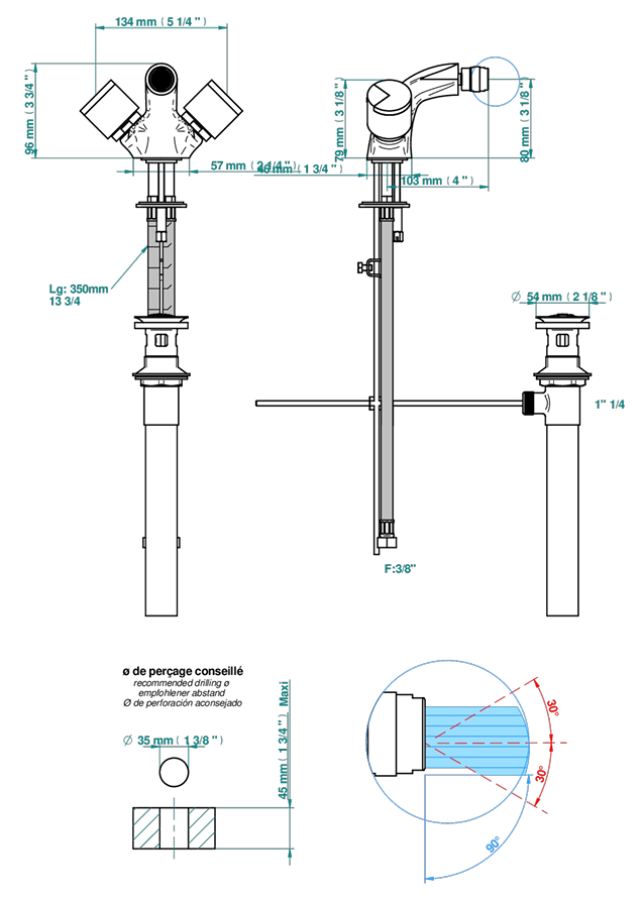 Смеситель для биде THG Le 9 Nero Marquina, на 1 отверстие, донный клапан, цвет Brown bronze PVD - изображение 2