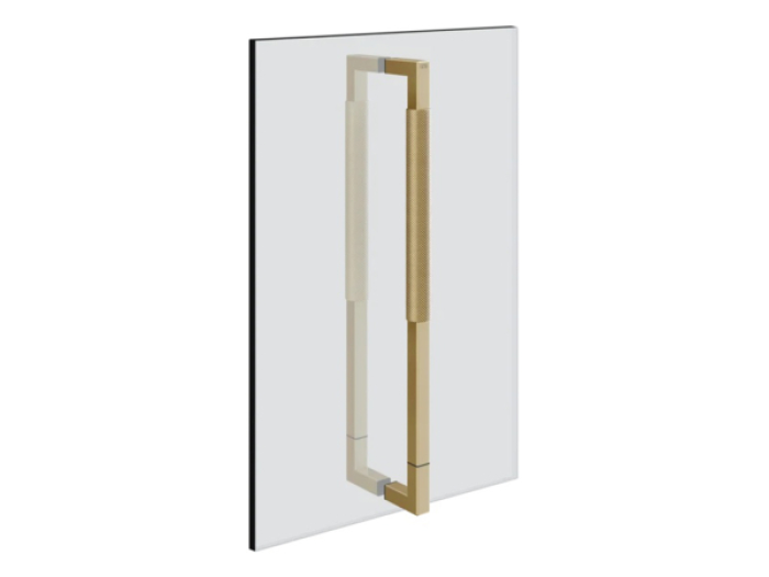 На изображении товар Ручка двери душевого ограждения Gessi Shower G, двойная, 450 мм, цвет Brushed Brass PVD от официального представителя в Москве