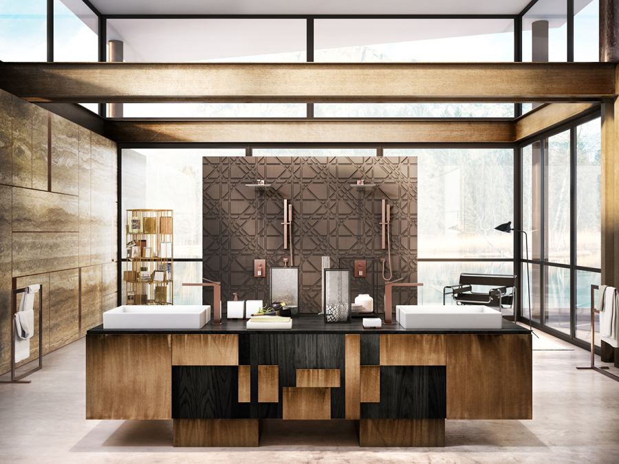 Верхний душ Gessi Rettangolo, настенный, 300x300 мм, цвет Copper PVD - изображение 3