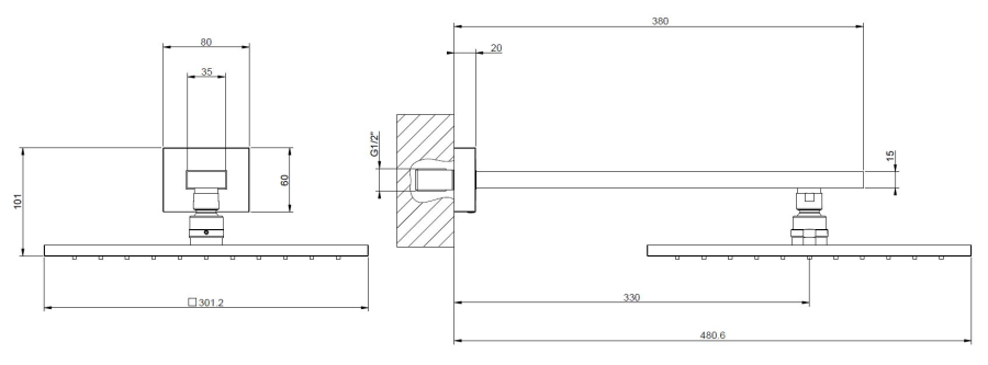 Верхний душ Gessi Rettangolo, настенный, 300x300 мм, цвет Copper PVD - изображение 4