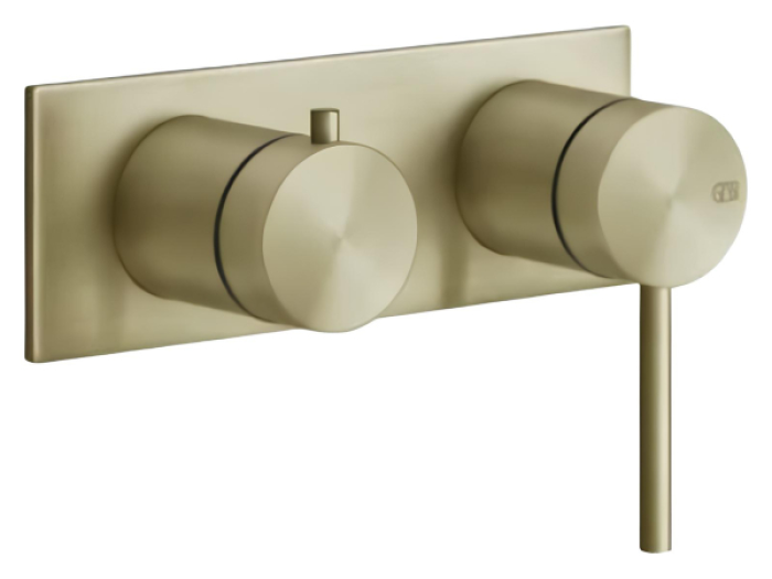 На изображении товар Смеситель Gessi Shower316, однорычажный, с переключателем ванна/душ, внешняя часть, ширина 165 мм, цвет Brass Brushed PVD от официального представителя в Москве