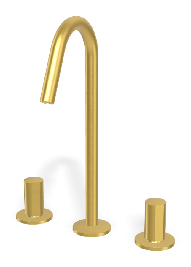 Смеситель для раковины Carlo Frattini SO, без ручек, с вращающимся изливом Ø18 мм, донным клапаном Click-Clack, 2 гибкими шлангами, Н-319 мм, цвет золото брашированное