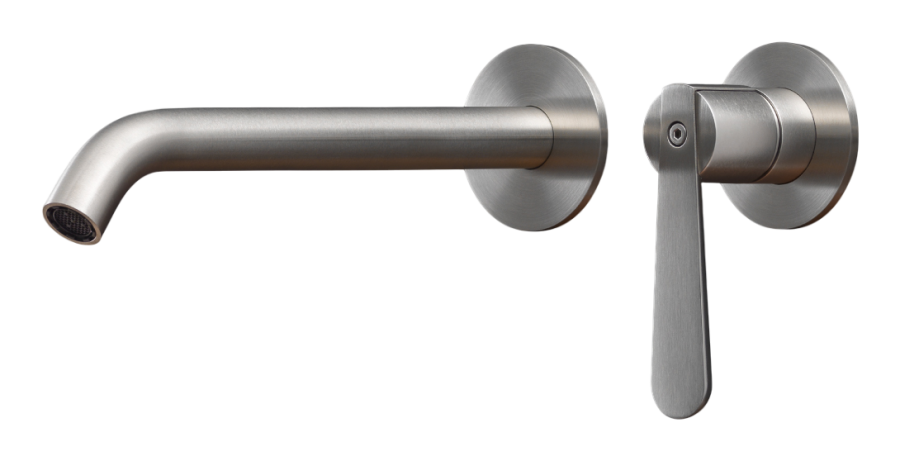 Смеситель для раковины CeaDesign Lutezia Plus, настенный, на 2 отверстия, излив L. 215 мм, внешняя часть, сталь, цвет сатинированная сталь