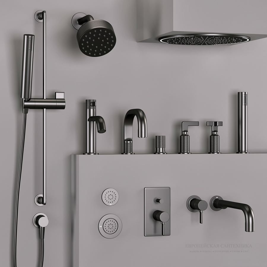 Штанга Gessi Inciso, h800 мм, с ручной лейкой, шлангом и выводом воды, цвет Black Metal Brushed PVD - изображение 5