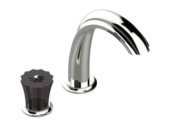 На изображении товар Смеситель THG Mille Nuits - Brume crystal, для раковины, с одним вентилем, на 2 отверстия, донный клапан, цвет глянцевый никель от официального представителя в Москве