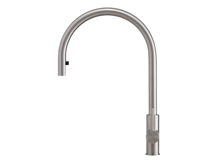 На изображении товар Смеситель для кухни CeaDesign Milo360, однорычажный, поворотный излив H. 460 мм, выдвижной ручной душ, сталь, цвет сатинированная сталь от официального представителя в Москве