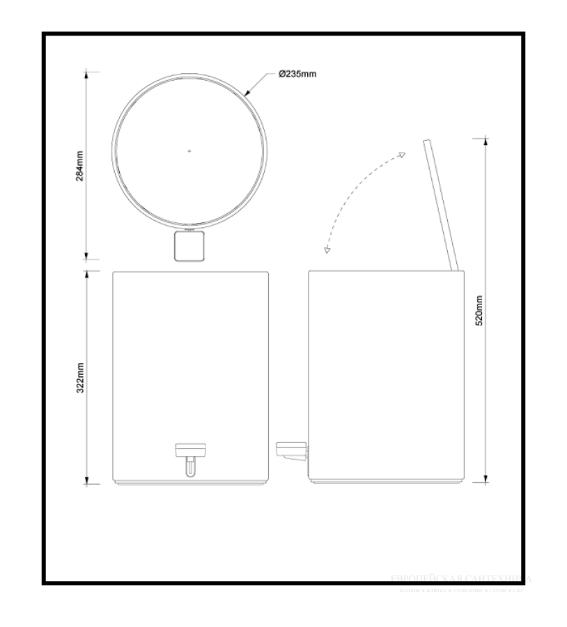 Ведро Decor Walther Bar TE 50 для мусора, объем 12 л., напольное, с педалью и крышкой soft-closе, H 32 cm, D=23.5, металл, цвет белый матовый - изображение 1