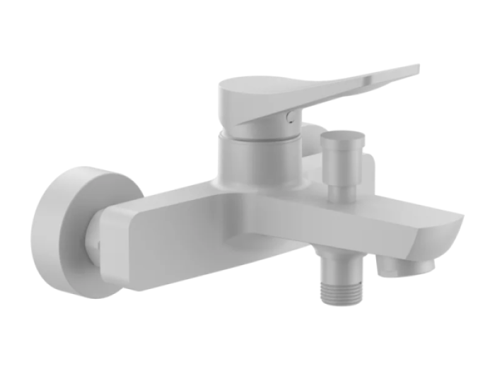 На изображении товар Смеситель Gessi Rilievo, однорычажный, с переключателем ванна/душ, Н-123 мм, цвет Matte White от официального представителя в Москве
