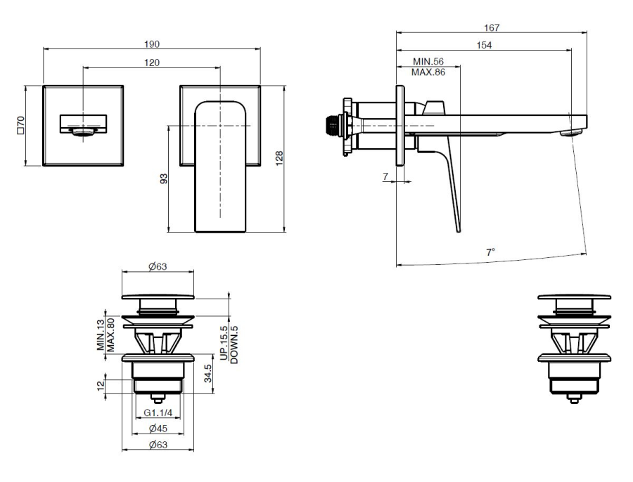 Смеситель для раковины Carlo Frattini Fit, с донным клапаном Click-Clack, излив 150 мм, внешняя часть, цвет чёрный матовый - изображение 3