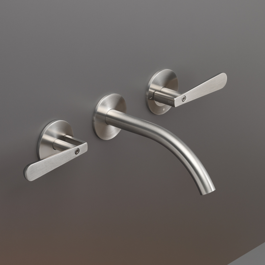 Смеситель для раковины CeaDesign Lutezia, настенный, на 3 отверстия, внешняя часть, цвет сатинированная сталь - изображение 1