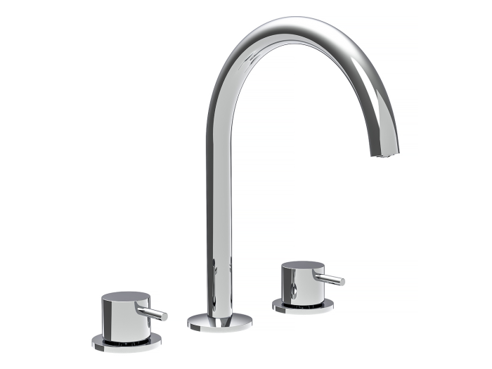 На изображении товар Смеситель на раковину Carlo Frattini Spillo Up на 3 отверстия с вращающимся изливом, 2 гибких шланга, донный клапан Click-Clack, цвет хром от официального представителя в Москве