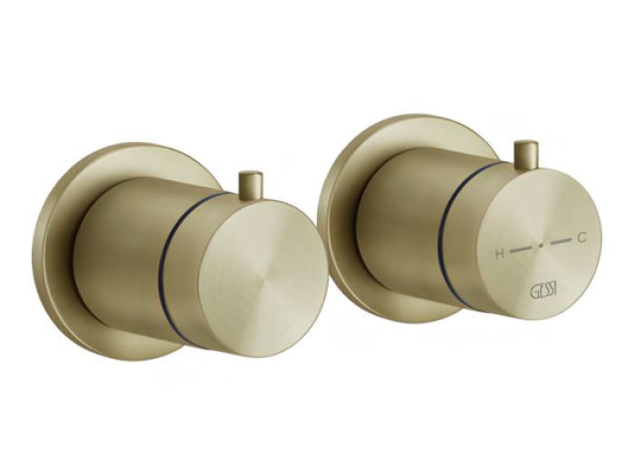 На изображении товар Термостат Gessi 316, встраиваемый, на 3 потребителя, цвет Brass Brushed PVD от официального представителя в Москве