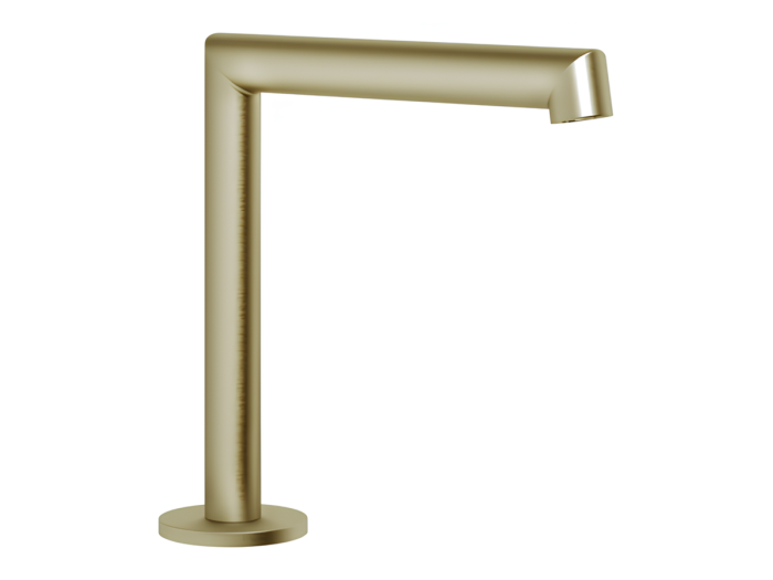 На изображении товар Излив Gessi Anello, средней длины, вылет 144 мм, цвет Brass Brushed PVD от официального представителя в Москве