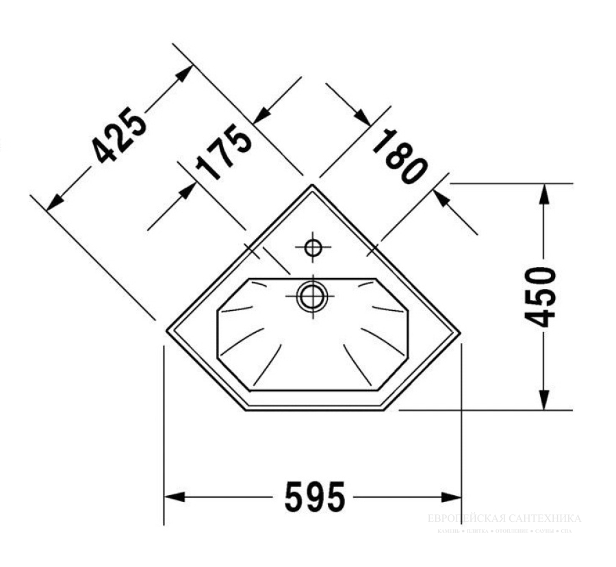 Раковина Duravit Series 1930 подвесная, угловая, 595х450 мм, цвет белый глянцевый с покрытием WonderGliss - изображение 3