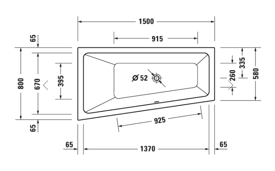 Ванна Duravit Duravit No.1 встраиваемая, 1500x800 мм, трапеция, левый наклон, цвет белый - изображение 8