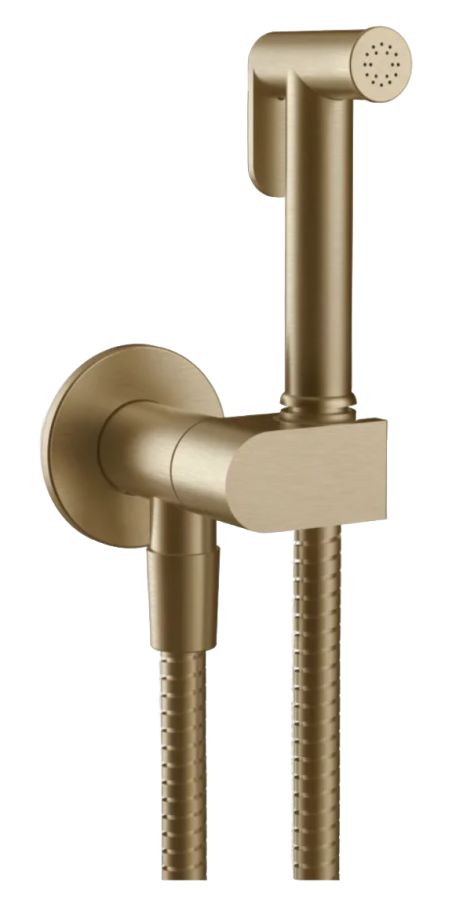 Гигиенический душ Gessi Tondo, с предохранительным клапаном, с лейкой, шлангом, шланговым подсоединением и держателем лейки, ширина 75 мм, цвет Warm Bronze Br. PVD