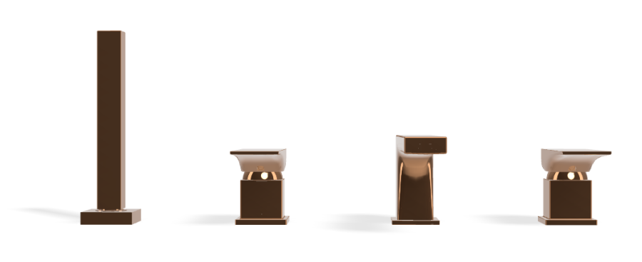 Смеситель для ванны Carlo Frattini Zeta, на борт, на 4 отверстия, двухрычажный, с изливом, вытяжным ручным душем, цвет янтарная бронза - изображение 1