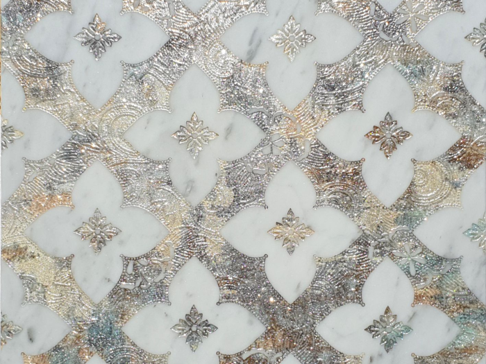 На изображении товар Akros Venezia Камень Avantgarde Sidus NS Bianco Carrara multicolor Silver powder 80X80X1 от официального представителя в Москве