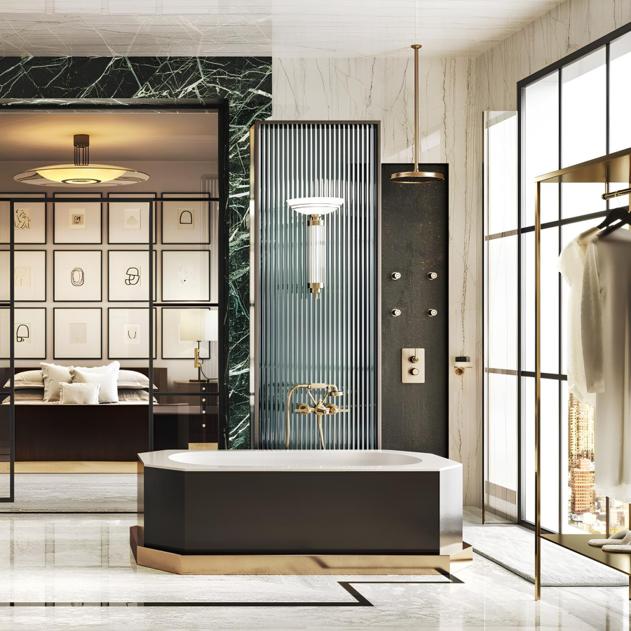 Смеситель для ванны Gessi Venti20, настенный, на 2 позиции, с переключателем ванна-душ, подводом воды и держателем лейки, цвет Warm Bronze Br. PVD - изображение 2