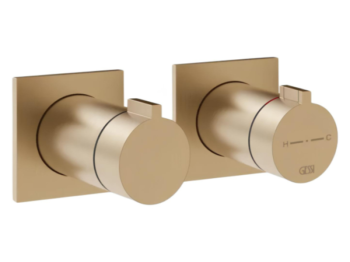 На изображении товар Термостат Gessi Inverso Bath&Shower, внешняя часть, настенный, на 2 позиции, ширина 165 мм, цвет Warm Bronze Brushed PVD от официального представителя в Москве
