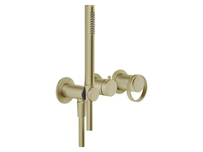 На изображении товар Смеситель для ванны/душа Gessi Anello, настенный, однорычажный, встраиваемый, h245 мм, внешняя часть, цвет Brushed Brass PVD от официального представителя в Москве