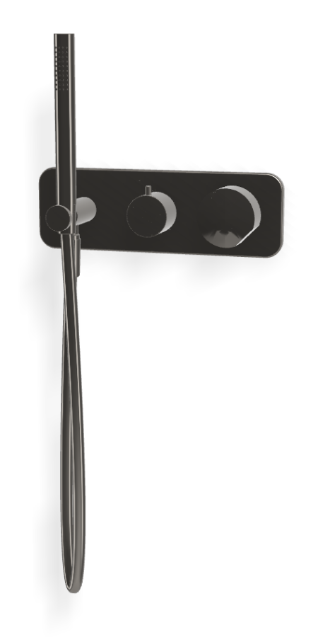 Смеситель для душа Carlo Frattini SO, с переключателем на 2 потребителя, ручным душем, гибким шлангом 1500 мм, без ручек, ширина 297 мм, внешняя часть, цвет чёрный хром