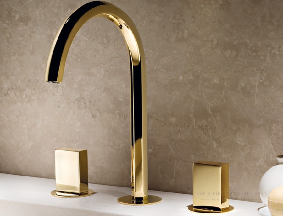 Смеситель для раковины Fantini Venezia на 3 отверстия, вылет 175 мм, без ручек, донный клапан нажимного типа, ручки заказываются отдельно, см. раздел "Ручки", цвет Matt British Gold PVD - изображение 1