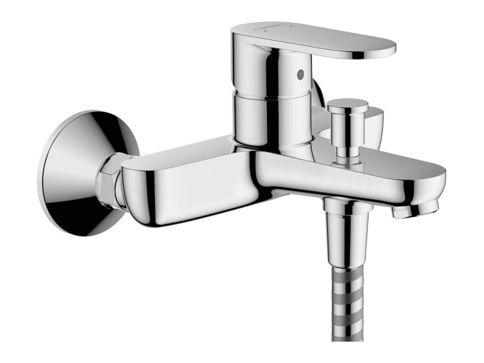 На изображении товар Смеситель для ванны Hansgrohe Vernis Blend, однорычажный, внешнего монтажа, излив 171 мм, цвет хром от официального представителя в Москве