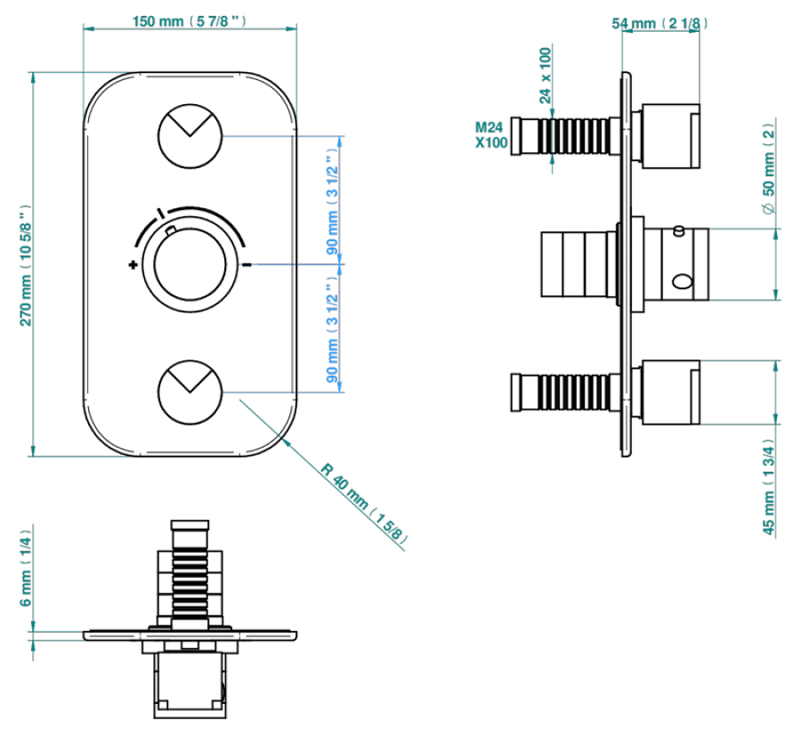 Термостат с двумя запорными вентилями THG Le 9 Nero Marquina, внешняя часть, цвет Brown bronze PVD - изображение 1