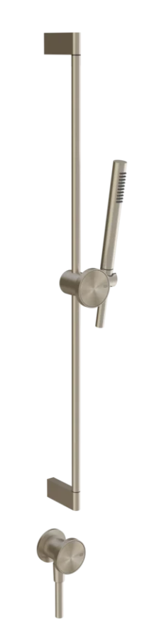Душевой гарнитур Gessi Origini, штанга, лейка, шланг, шланговое подсоединение, цвет Finox Brushed Nickel
