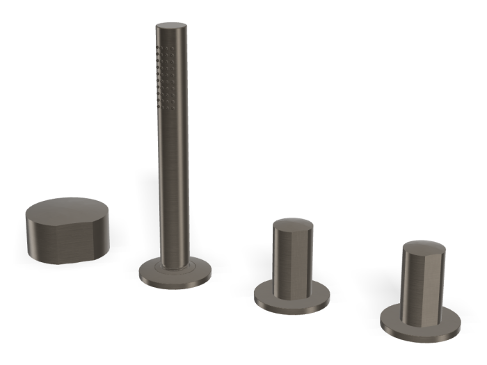 На изображении товар Смеситель для ванны Carlo Frattini SO, на борт, с вытяжным ручным душем, без излива, без ручек, цвет чёрный хром брашированный от официального представителя в Москве