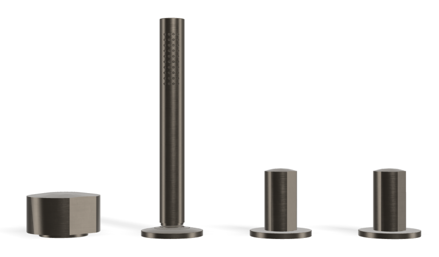 Смеситель для ванны Carlo Frattini SO, на борт, с вытяжным ручным душем, без излива, без ручек, цвет чёрный хром брашированный - изображение 1