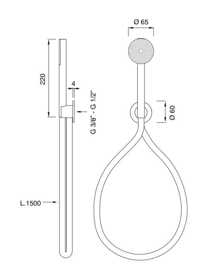 Душ ручной CEA Design Free Ideas, с настенным держателем с подключением к воде, Ø 65 мм, шланг в цвете Black, сталь, цвет Black Diamond сатинированный - изображение 4