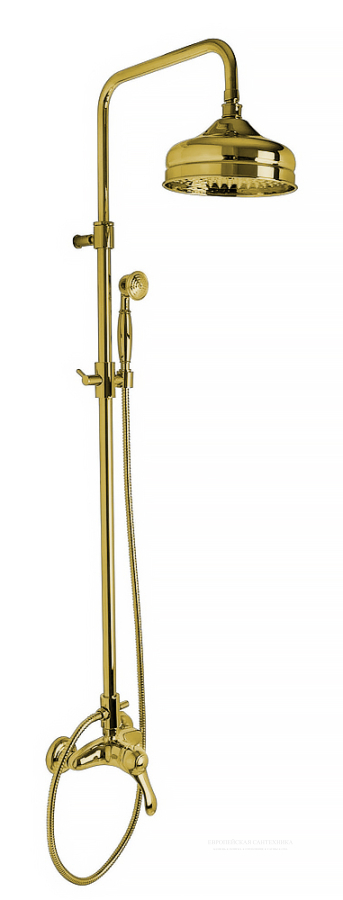 Душевая система Carlo Frattini Lamp/Bell : смеситель, стойка с верхним Ø205 мм и ручным душем, держатель, шланг, цвет золото
