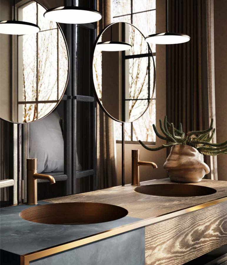 Смеситель для раковины Gessi Habito Diamantato, без донного клапана, с соединительными шлангами, цвет Brushed Brass PVD - изображение 1