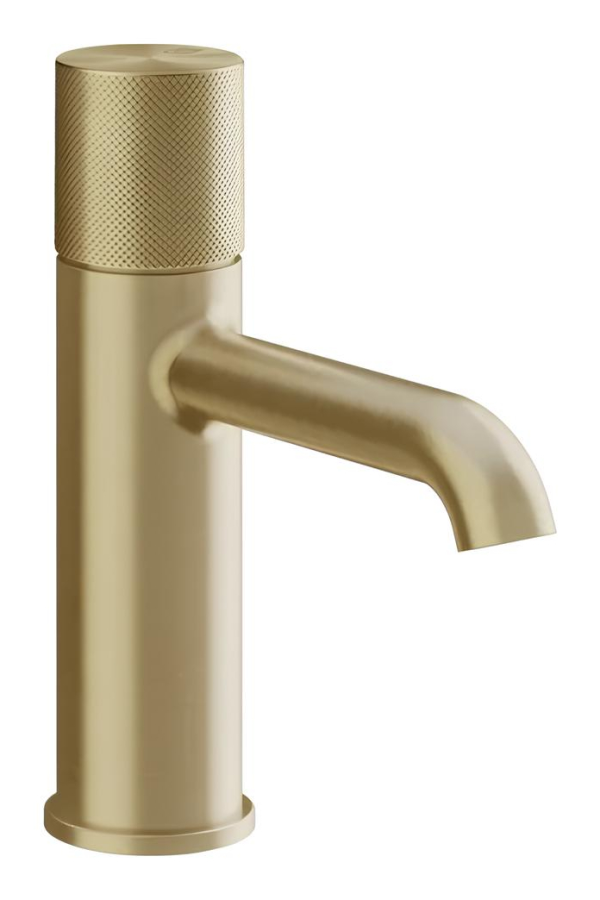 Смеситель для раковины Gessi Habito Diamantato, без донного клапана, с соединительными шлангами, цвет Brushed Brass PVD