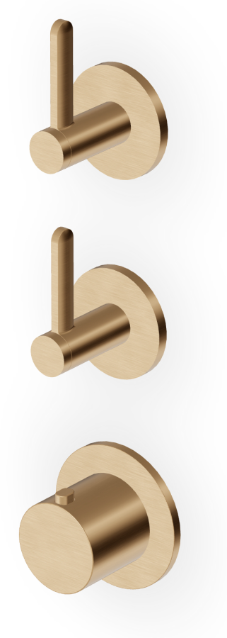 Термостат для душа Zucchetti Isy22, встраиваемый, с 2-я запорными вентилями, вертикально/горизонтальная установка, внешняя часть, цвет брашированное британское золотое PVD