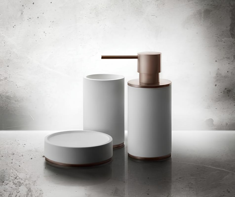 Стакан Gessi316, настольный, ⌀75х126 мм, цвет White/Warm Bronze Brushed PVD - изображение 1
