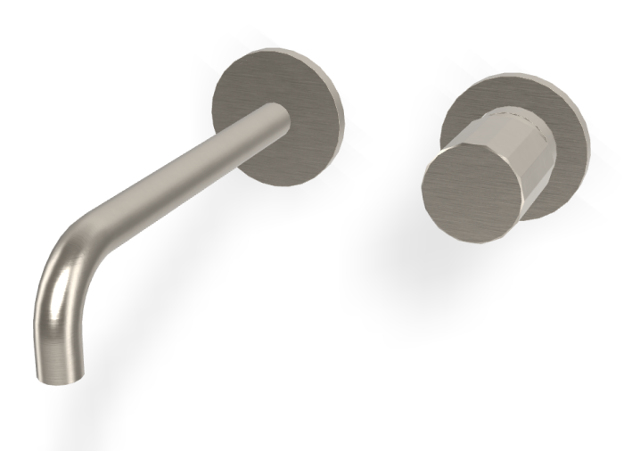 На изображении товар Смеситель для раковины Carlo Frattini Spillo Tech, ручка V Collection, настенный, с донным клапаном Click-Clack, излив 200 мм, внешняя часть, цвет никель брашированный от официального представителя в Москве