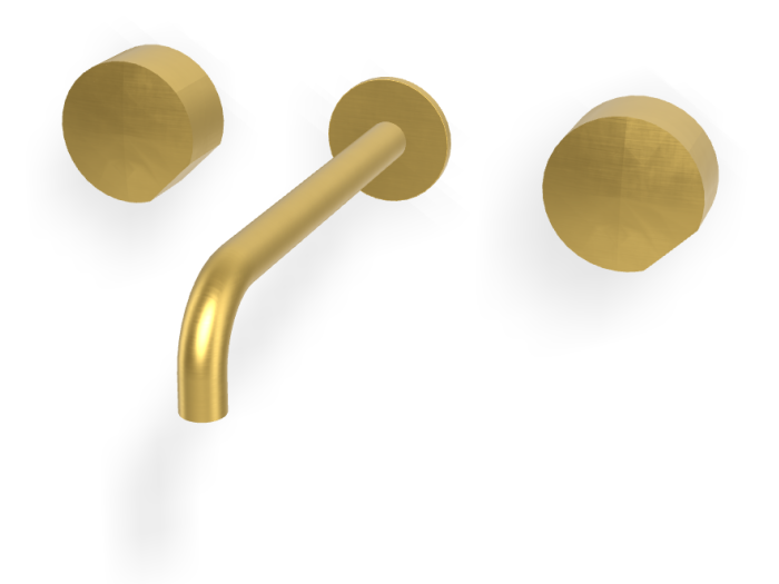 На изображении товар Смеситель для раковины Carlo Frattini SO, настенный, без ручек, с донным клапаном Click-Clack, излив 200 мм, внешняя часть, цвет золото брашированное от официального представителя в Москве