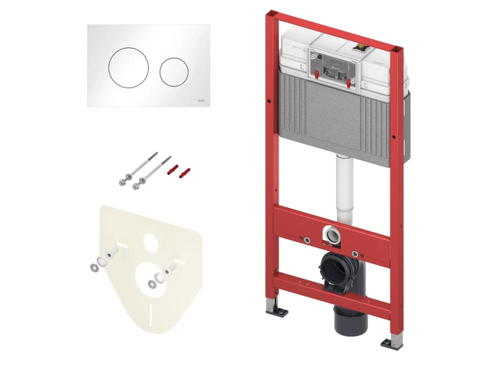 На изображении товар Комплект TECEbase 2.0 для установки подвесного унитаза c панелью смыва TECEloop, цвет белый от официального представителя в Москве