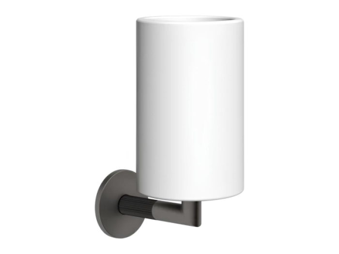 На изображении товар Cтакан Gessi Ingranaggio, настенный, цвет White/Black Metal Brushed PVD от официального представителя в Москве